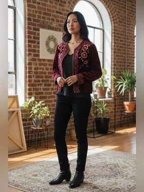 Embroidered Velvet-Feel Jacket